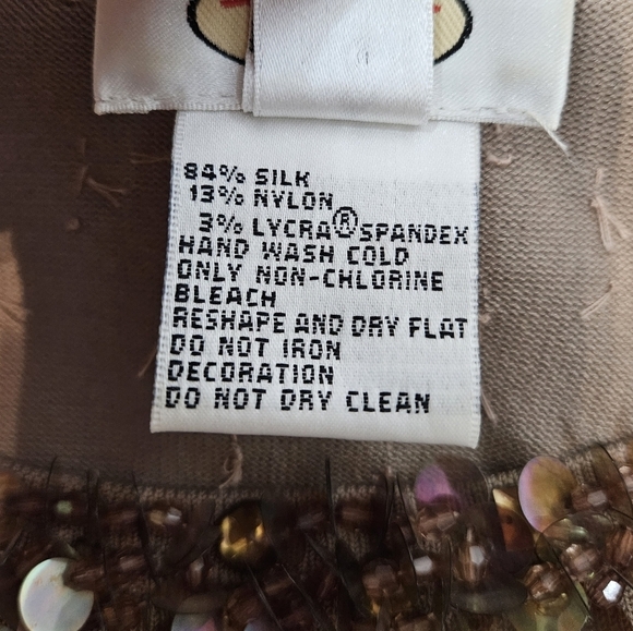 Talbots Taupe Silk Blend Sequin‎ 3/4 Sleeve Blouse Size Small Women's - Picture 6 of 8